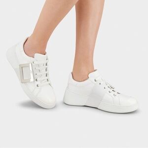 Roger Vivier Viv Skate Sneakers Silver Buckle White Leather Size EU 37.5 US 7.5